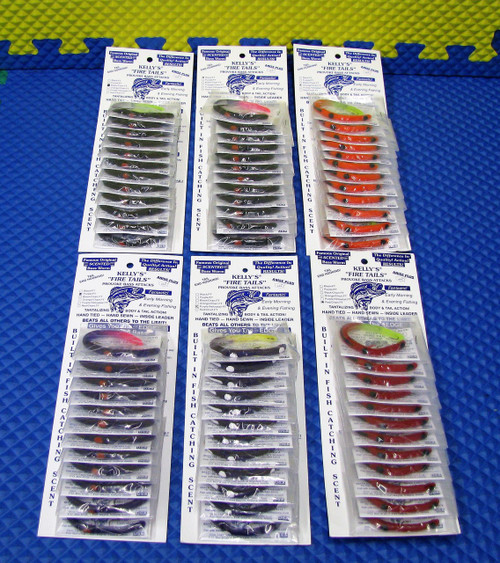 KELLY'S® FIRE TAILS™ SCENTED 3 HOOK RIGGED PLASTIC WORMS 7 COLORS