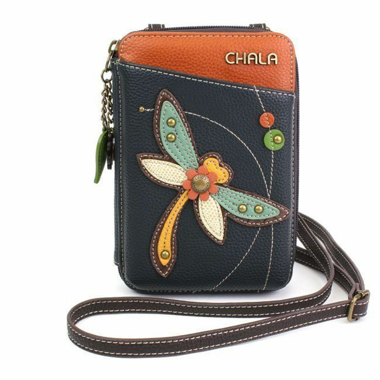 Chala Handbag Patch Cross-body DRAGONFLY Denim Navy Blue Bag, Small