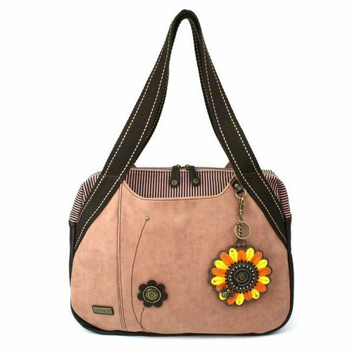 New Chala Bowling Zip Tote Large Bag Rose Pink Pleather SUNFLOWER Coin Purse