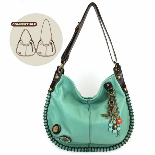 New Chala CONVERTIBLE Hobo Large Tote Bag Metal DRAGONFLY Pleather Teal Green 