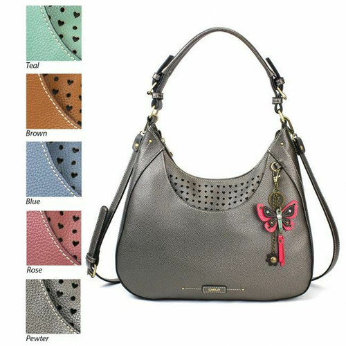 New Chala Sweet Tote Pewter Grey Gray Bag Crossbody Shoulder PINK BUTTERFLY gift