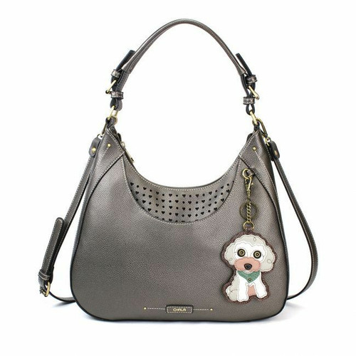  Chala Sweet Tote Hobo Pewter Grey Gray Crossbody  Shoulder Bag POODLE Dog gift