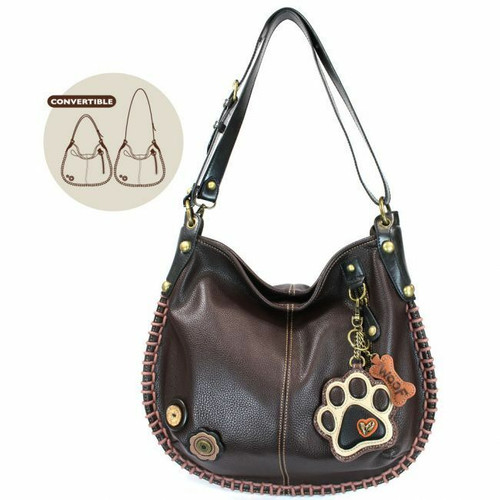  Chala CONVERTIBLE Hobo Large Bag IVORYY PAW Pleather Dark Brown w/ Coin purse