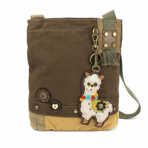 New Chala Patch Crossbody Bag Canvas School Travel Dark Brown Gift Llama Small