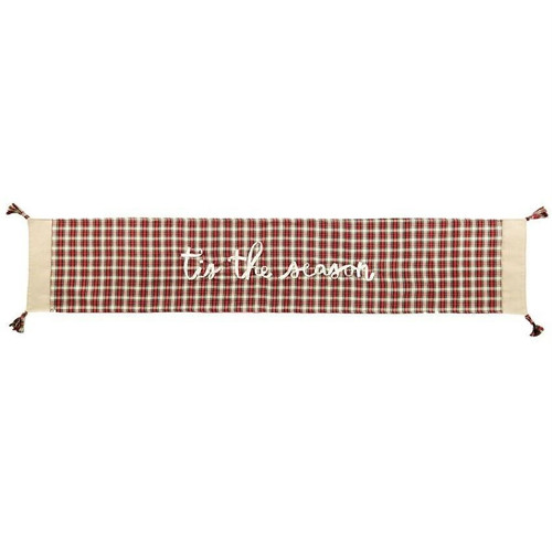 New Mud Pie Holiday Linen Table Runner TARTAN Christmas Red White 17" X 94" gift