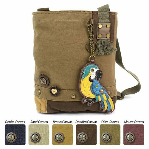 New Chala Canvas Patch Crossbody BLUE PARROT Olive Green Bag w/ COIN PURSE gift