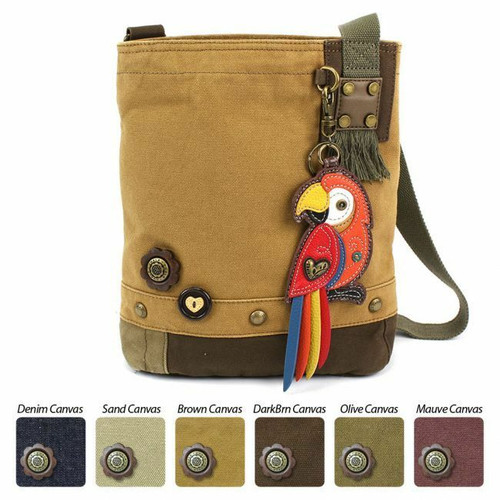 New Chala Canvas Patch Crossbody RED PARROT Brown Bag Canvas gift Coin Purse