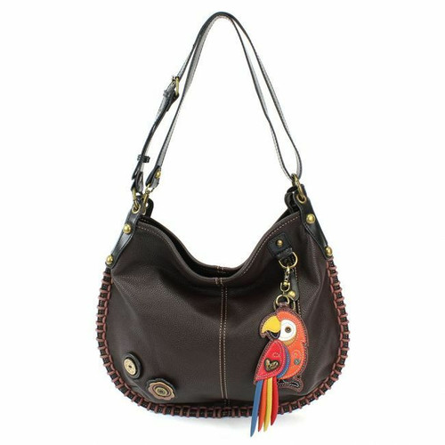  Chala CONVERTIBLE Hobo Large Bag RED PARROT Pleather Dark Brown w/ Coin Purse