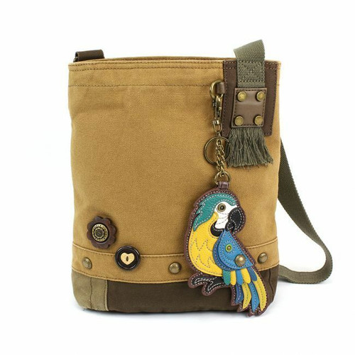 New Chala Canvas Patch Crossbody BLUE PARROT Brown Bag Canvas gift Coin Purse