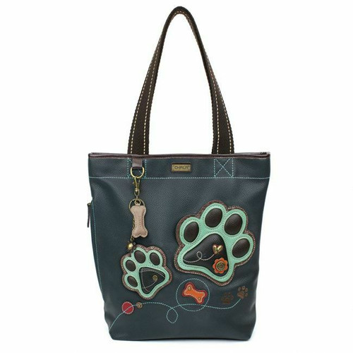 New Chala Everyday Dog PAW PRINT Zip Tote Bag Vegan Leather Navy Blue gift