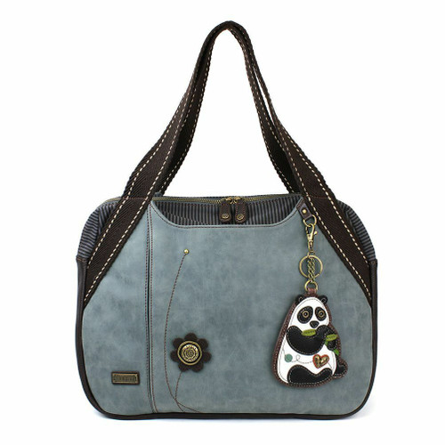  Chala Handbag Bowling Zip Tote Large Bag Indigo Blue Pleather Panda Bear Purse