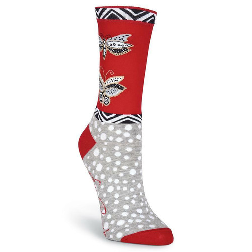 Laurel Burch Women's 1 pair Crew Socks 9-11 Shoe 4-10 BUTTERFLY Red Art K. Bell