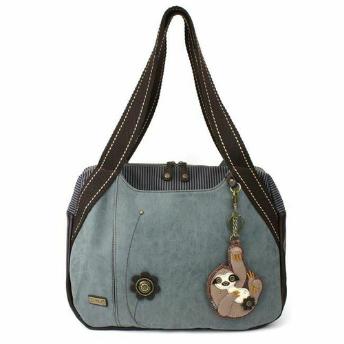 New Chala Handbag Bowling Zip Tote Large Bag Indigo Blue Pleather gift SLOTH
