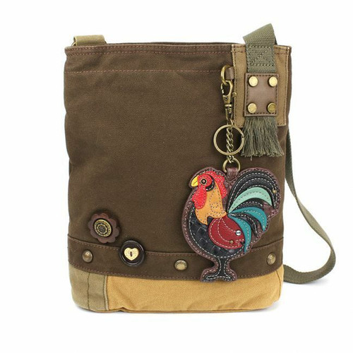 New Chala Patch Crossbody Bag Canvas School Travel Dark Brown Rooster gift