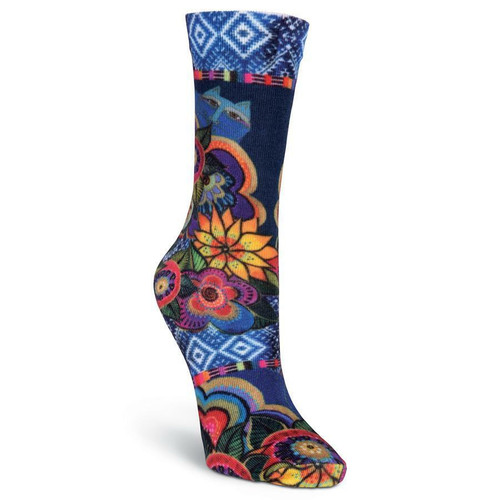 K. Bell Laurel Burch Women's Crew Socks 9-11 CAT W/ FLOWERS Purple Floral gift