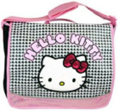 New Sanrio HELLO KITTY Messenger Bag Pink  Black  & White Checkered nice gift