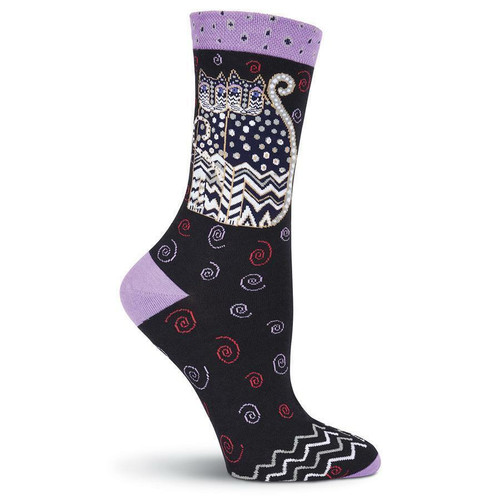 K. Bell Laurel Burch Women's Crew Socks 9-11 POLKA DOT GATOS Cat Black Shoe 4-10