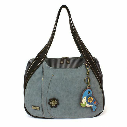 New Chala Handbag Bowling Tote Shoulder Large Bag Indigo Blue Pleather BLUE BIRD