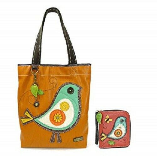 New Chala Everyday Pleather Shoulder Large Bag BIRD & Wallet Combo Orange Red