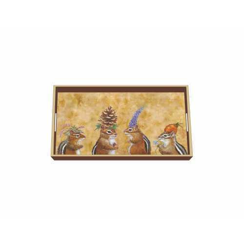 PPD  Wood Lacquer Vanity Serving Tray Art Vicki Sawyer 12 x 7" CHIPMUNK SOCIAL