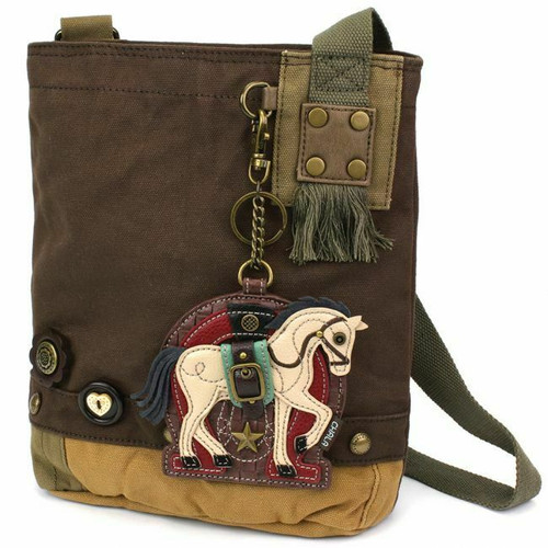 New Chala Handbag Patch Crossbody HORSE Bag Canvas gift School Travel Dark Brown