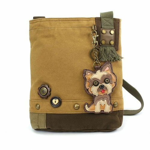 New Chala Handbag Patch Crossbody Brown Bag Canvas w/ Coin Purse YORKSHIRE Dog