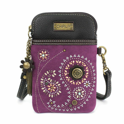 New Cell Phone Purse Crossbody Pleather Convertible Dazzled PAISLEY Purple gift