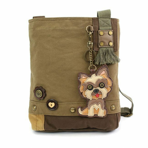 Chala Handbag Patch Crossbody Bag Canvas gift School Olive Green YORKSHIRE Dog