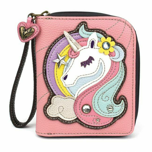  Chala ZIP AROUND WALLET Credit Card Faux Leather UNICORN Pink Wristlet gift