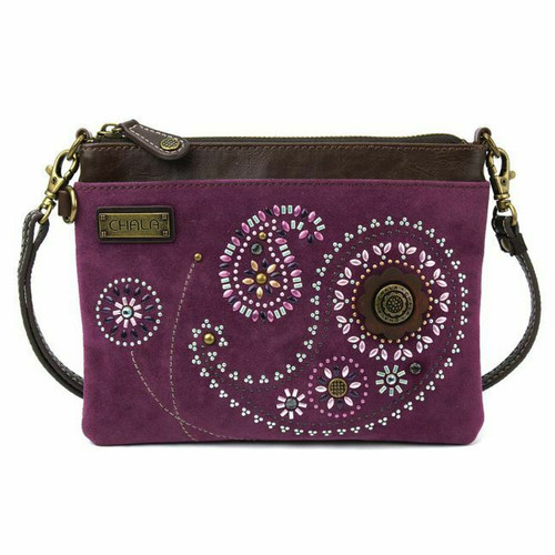 New Chala Mini Crossbody Bag Pleather Purse Convertible DAZZLED PAISLEY Purple