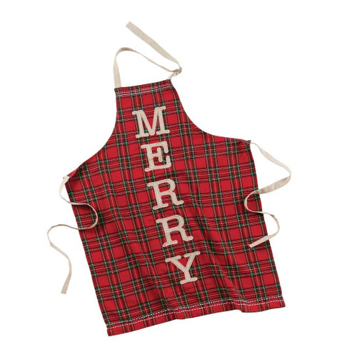 New Mud Pie Christmas Holiday Red MERRY TARTAN Apron Plaid Unisex Men Women gift