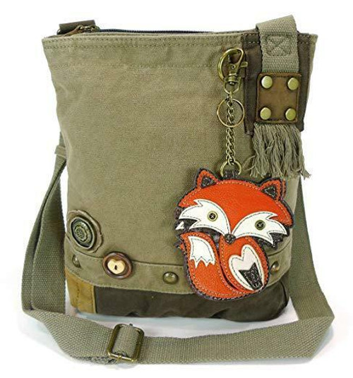 New Chala Messenger Patch Crossbody FOX Bag Canvas Olive Green Coin Purse gift