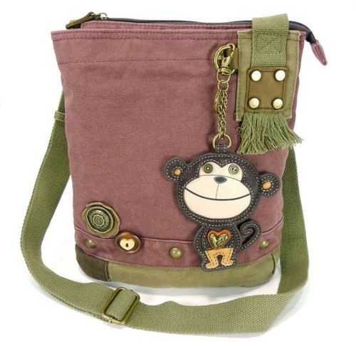 New Chala  Patch Crossbody MONKEY  Bag Canvas gift Mauve Purple Violet Small