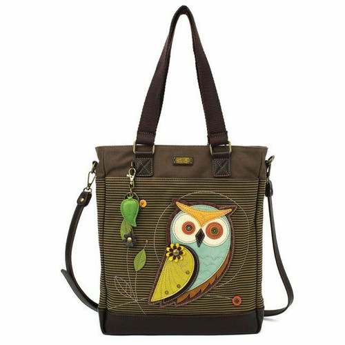 New Chala WORK TOTE Crossbody Pleather Bag OWL A Olive Stripes Large Convertible