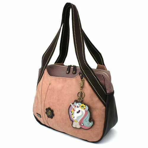 New Chala Bowling Zip Tote Large Bag Rose Pink Pleather gift UNICORN Coin Purse