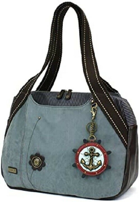 New Chala Bowling Tote Shoulder Large Bag Indigo Blue Pleather ANCHOR Coin Purse