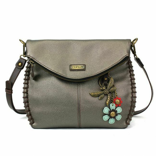 New Chala Charming Crossbody Bag Pleather Convertible DRAGONFLY Pewter Grey gift