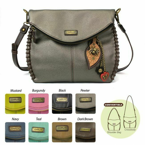 New Chala Charming Crossbody Bag Pleather Metal Convertible SPIDER Pewter Grey