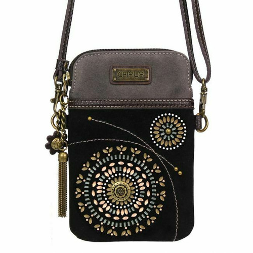 New Chala Cell Phone Purse Crossbody Convertible DAZZLED STARBURST Black Bling