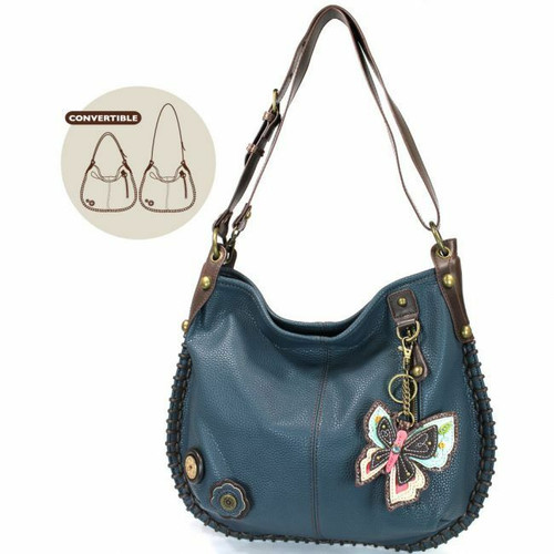 Chala Hobo Crossbody Large Bag BUTTERFLY II Pleather Convertible Navy Blue gift