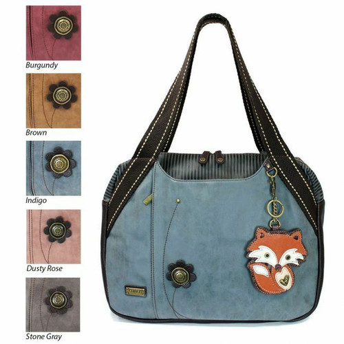 New Chala Handbag Bowling Zip Tote FOX Large Bag Indigo Blue Vegan Leather gift