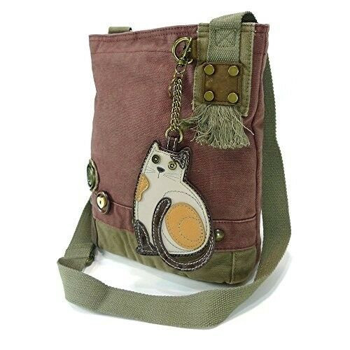 New Chala Patch Crossbody LAZZY CAT Bag Canvas gift Mauve Purple Violet Small