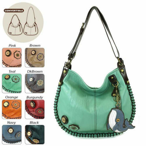 New Chala CONVERTIBLE Hobo Large Tote Bag WHALE Vegan Leather Teal Green gift
