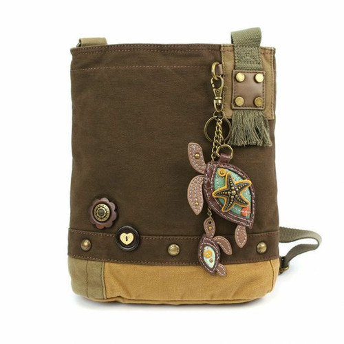 New Chala Patch Crossbody TWO TURTLES Bag Canvas gift Messenger Dark Brown Purse