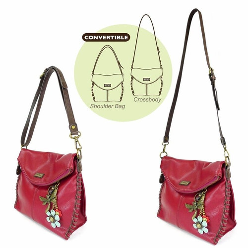 Nuevo Chala Charming Cruzado Bolso Cuero Artificial Metal Libélula Rojo