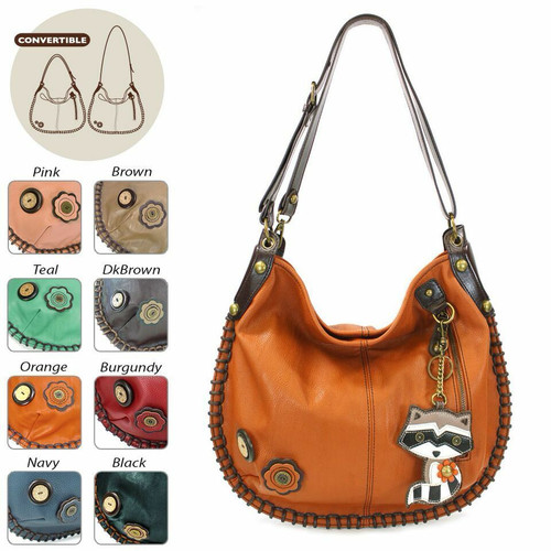 New Chala Hobo Crossbody Large Bag Vegan Leather Orange Convertible RACCOON