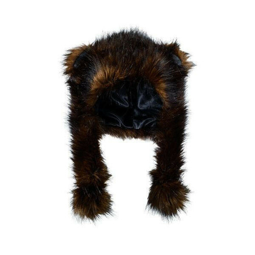Dark Brown BEAR EARS CAP \u0026 POM Faux Fur 