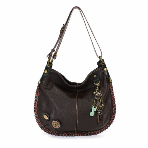 Neuf Chala Convertible Hobo Grand Sac Fourre-Tout Clé Métal Pleather Foncé Brun