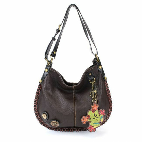 Nuovo Chala Convertible Hobo Grande Borsa Rana Ecopelle Portamonete Scuro Brown