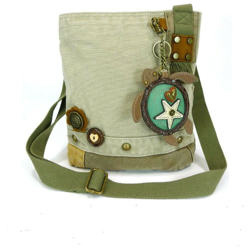 Chala Patch Crossbody SEA TURTLE Bag Canvas Messenger Sand Beige w/ Coin Purse